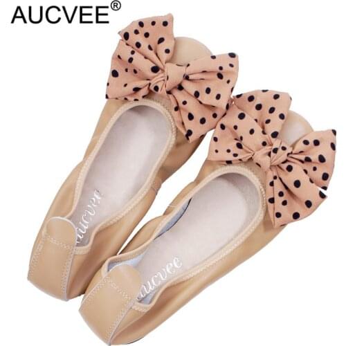Genuine Leather Single Ballet Flat Shoes Round Toe Flat Heel Loafers Bow Shallow Mouth Soft Womens Shoes Large Small Size 34 44