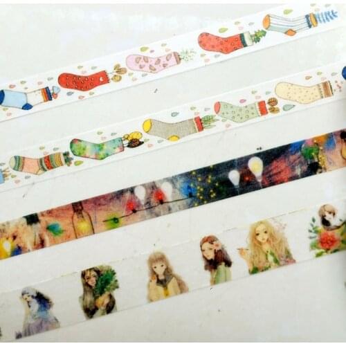 Free shipping Lovely washi paper tape with color box/15mm*10m and 20mm*10m Socks-night-goddess masking japan washi tape