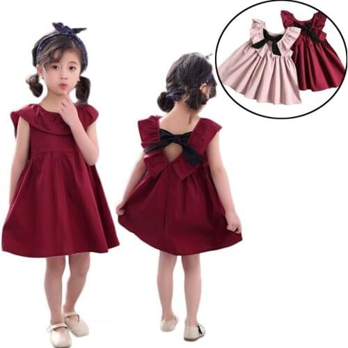 Childrens Summer Childrens Wear Girls Sleeveless Pleated Backless Bow Dress Cotton Baby Korean Dress Baby Girls Backless Dress