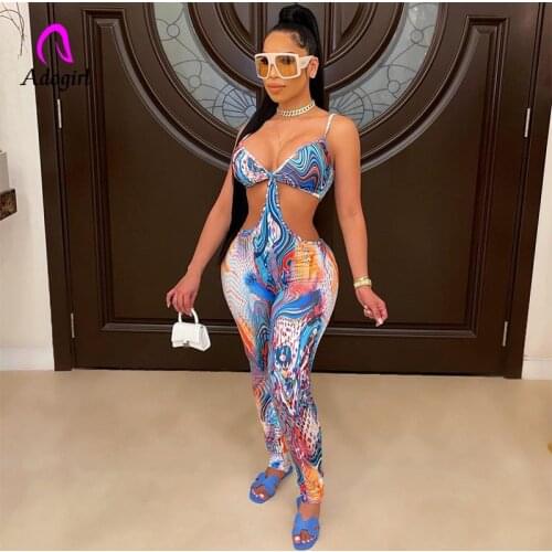 Fitness Women Rompers 2021 Summer Spaghetti Straps Sleeveless Sexy Cutout Night Club Party Jumpsuits Tie Dye Workout Activewear