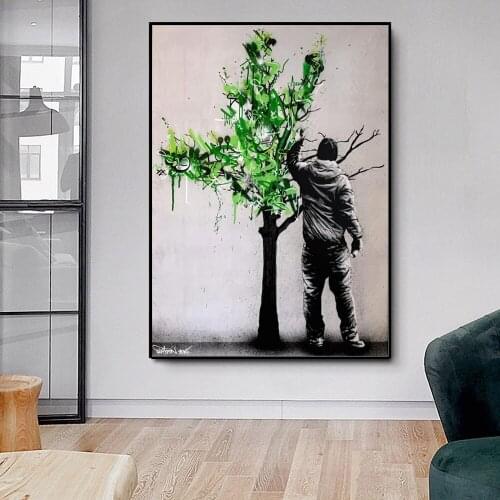 " Graffiti Artist and the Tree" Canvas Paintings Posters and Prints Wall Art Picture for Living Room Home Cuadros Decoration