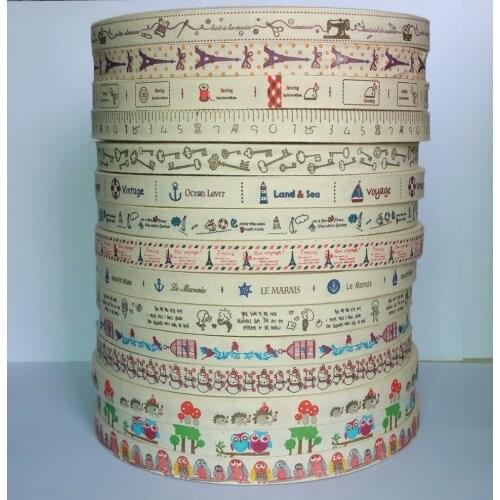 15 designs Printed cotton Ribbon , DIY garment Accessories, gift package 15 Yards Decorative label Tag