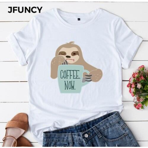 JFUNCY Plus Size Women T Shirts Female Cotton T-shirts Coffee Now Graphic Tees Lady Summer Tops Korean Harajuku Tshirts