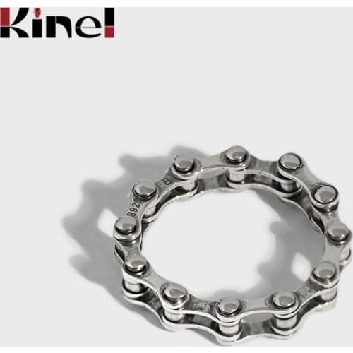 Kinel 2011 New Vintage Punk Personality Bicycle Chain Shaped Silver 925 Jewelry Rings for Women US Size 6.7.8.9 Christmas Gifts
