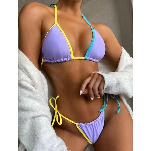 Splicing Halter bikini 2021 Women Brazilian Swimwear Female Swimsuit Two pieces Bikini set Micro String bathing suit Swim Lady
