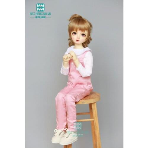 Doll clothes fashion T-shirt and denim Bib pants for 43cm 1/4 BJD MSD doll accessories