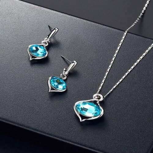 Cute Romantic Rhinestone Inlaid Hollow Metal Heart Love Pendent Earrings Necklace Set Korean Jewelry Sets for Women Girls Gift