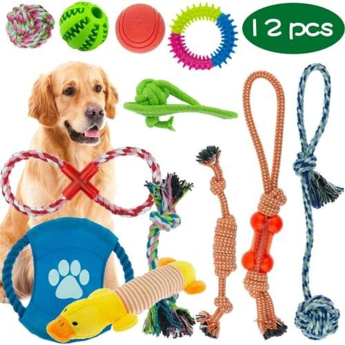 12pcs Large Dog Toy Sets Chew Rope Toys For Dog Chewing Toys Outdoor Jaw Exerciser Chew Ball Teeth Clean Toy Dogs Pet Products