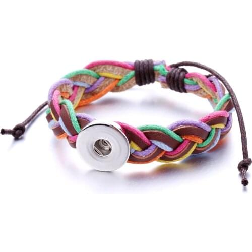 New Snap Jewelry Handmade Braided Leather Snap Bracelet Bangles Fit 18mm Snap Button Jewelry for Women Men DIY Bracelet
