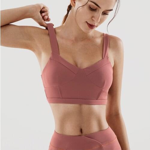 Solid color shockproof huddle yoga vest fitness sports bra stretch fast dry breathable beauty back bra pullover blouse