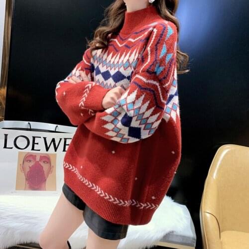 Autumn and winter new base pull sweater Femme sweater thick striped half turtleneck sweater womens pullover outer wear Japanese