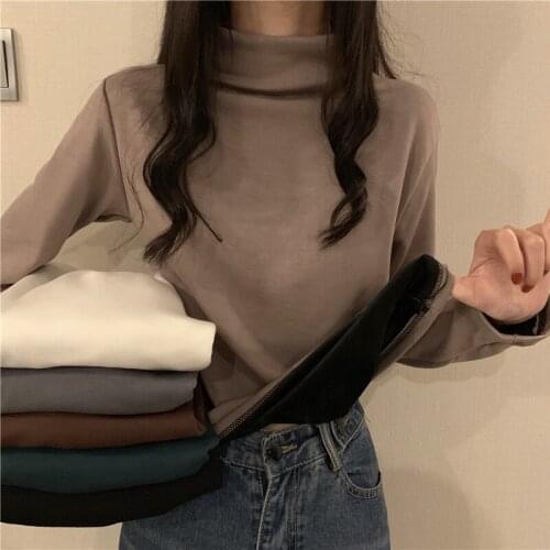 Autumn Winter Half Turtleneck Knitted Sweater Womens Pullover Thick Velvet Long Sleeve Slim Plus Size Korean Clothes Ladies