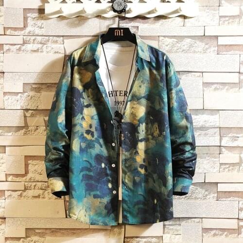 Dress Shirts Mens Hip Hop riot dog Printed Long Sleeve Jacket Shirts Pockets %Cotton Extended Streetwear