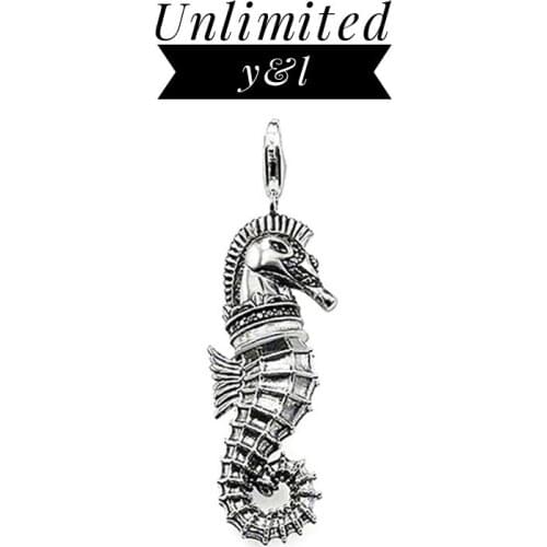 Sea Horse Pendants for Necklace Women Men Thomas Style Silver Black CZ Fashion DIY Jewelry Making Accessories 2018 New Arrivals