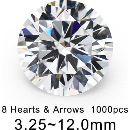 Size 3mm 4mm 5mm (3.25~12mm) 8 Hearts & Arrows 5A White Loose Cubic Zirconia CZ Stone For Jewelry Making