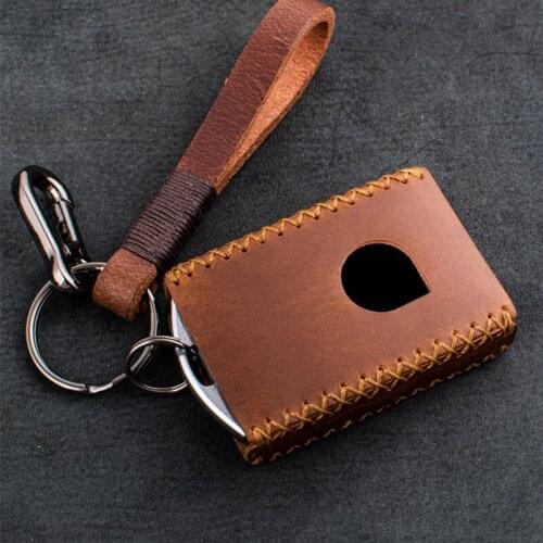 Retro Style Brown Leather Car Remote Cover Key Fob Case Chain For Volvo XC90 S90