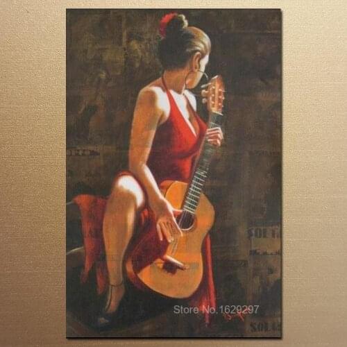 Best oil portaits Flamenca Guitar Flamenco Dancer Female artwork on canvas Hand painted woman painting for room decor