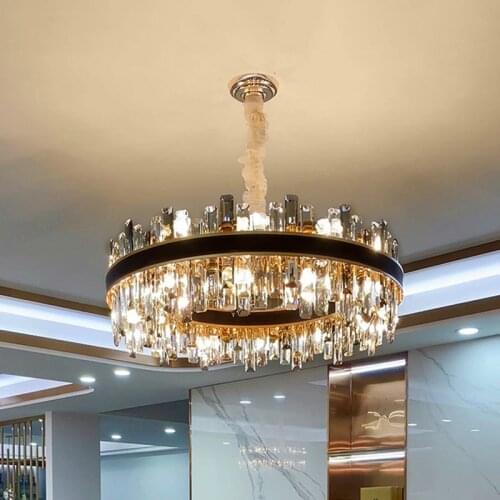 Modern Living Room Luxury Led E14 Pendant Lights Round Metal K9 Crystal Lustre Pendant Lamp Chain Hanging Light Led Suspend Lamp