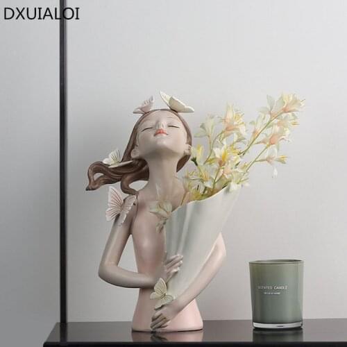 Modern minimalist style character girl butterfly sculpture resin vase model home decoration countertop vase DXUIALOI