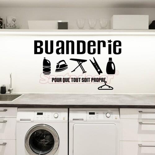 Stickers Buanderie Pour Que Tout Soit Propre Wall Art Decal Laundry Room Wallpaper Mural Home Decor Poster House Decoration