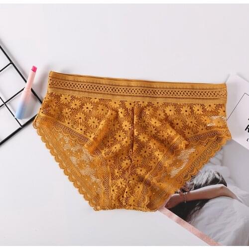 2020 Sexy Lace Thin Women Panties Daisy Pattern Ladies Underwear Mid-waist Breathable Underpant Intimates Lingerie Female Briefs