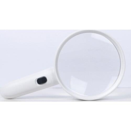 138mm large handheld magnifying glass with four LED currency detector lamps and dual lens combination