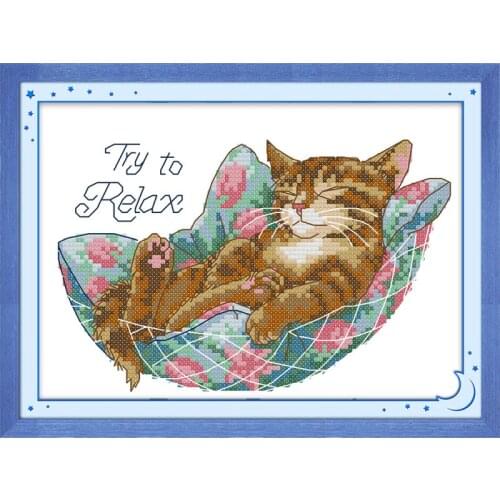 Joy Sunday Sleeping cat cross stitch character Cute animal Chinese embroidery counted needleworks decoracion for Childrens room