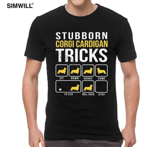 Funny Mens Corgi Stubborn Tricks T-Shirt Classic Dogs Shirts Short Sleeves Cotton Breathable Tees O-neck Trend Tshirt Clothes
