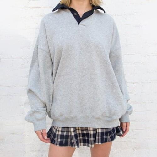 Fashion Patchwork Cotton Sweatshirt Women 2021 Autumn Winter Turn Down Collar Long Sleeve Y2k Tops Simple Casual Oversize Hoodie