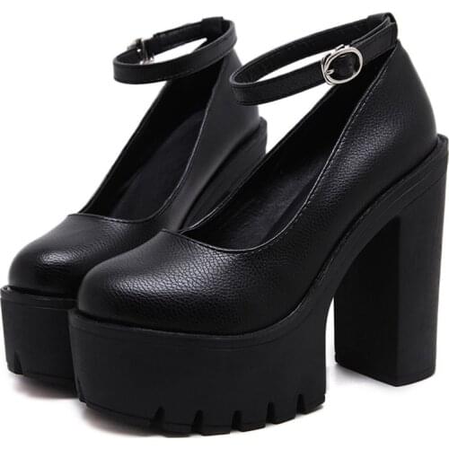 2021 Autumn Women Shoes Women Pumps High Heel Sexy Thick Heels Platform Pumps Wedding Party Shoe Black White Plus Size 42 Lolita