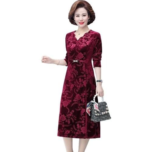 Elegant Winter Velvet Dress Women Jacquard V Neck Long Sleeves Autumn French Vintage Red Blue Calf Length Dresses vestidos