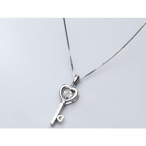 MloveAcc Genuine 925 Sterling Silver Fashion Key Pendant Necklace for Women Chain Link Neckaces Fine Jewelry Bijoux