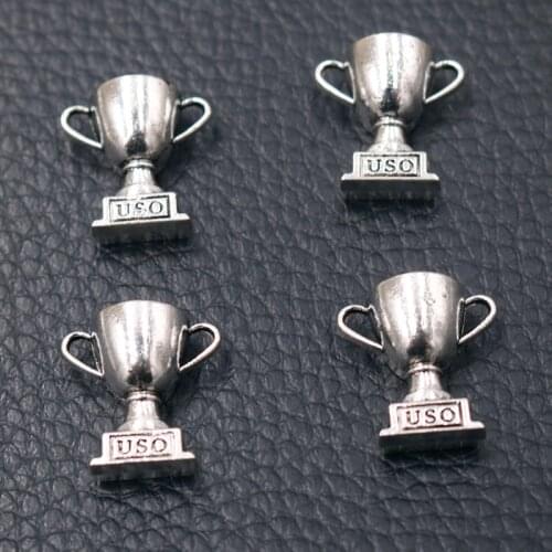 10pcs Silver Plated 3D Championship Trophy Pendant Popular Bracelet Keychain Metal Accessories DIY Charms Jewelry Crafts Making
