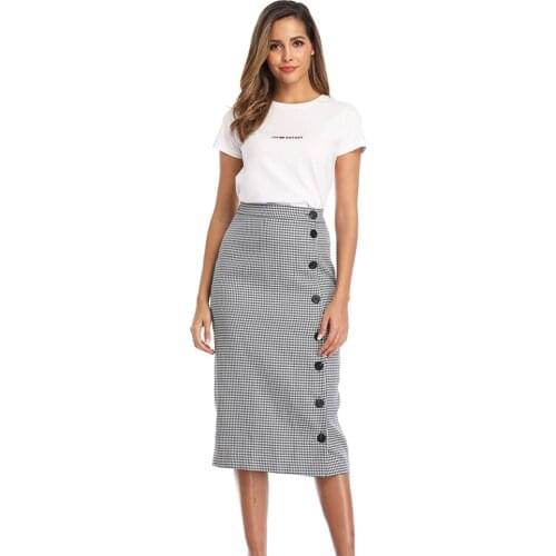 2021 Long Plaid Skirts Womens New Fashion High Waist Pencil Black White Checkered Skirts Vintage 50s 60s Winter Clothes