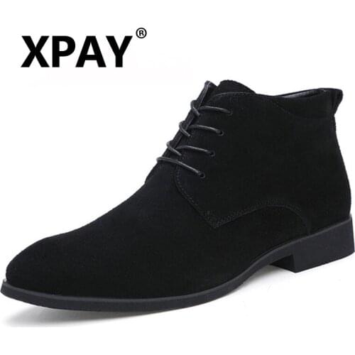 XPAY Men Boots Genuine Leather Ankle Boots Breathable Men Leather Boots High Top Shoes Outdoor Casual Men Winter Warm Shoes