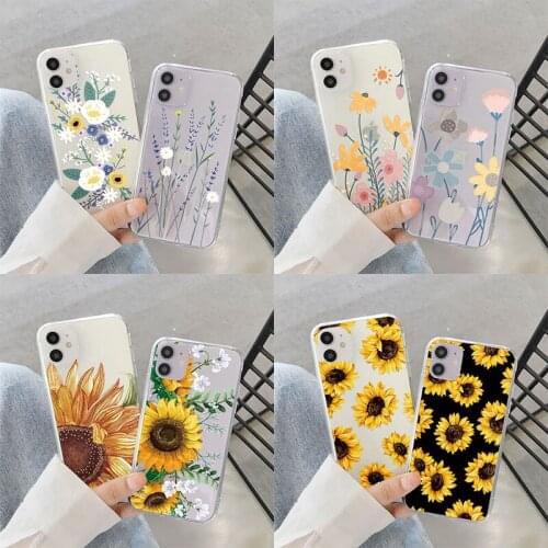 2Pcs Flower Phone Case For iPhone 12 Mini 11 Pro Max X XR XS 6 6s 7 8 Plus 5 5S SE 2020 TPU Bumper Transparent Back Cover Luxury