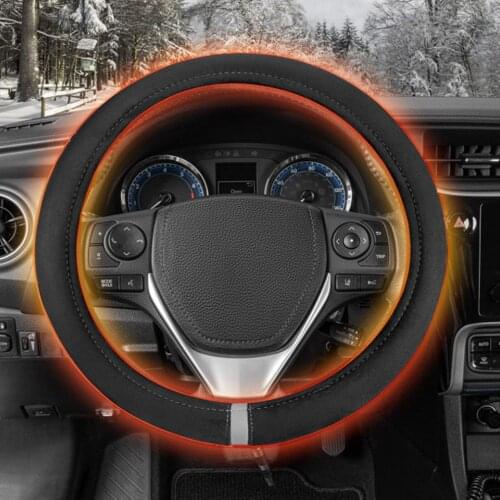 Car Heating Steering Wheel Cover DC 12V Electric Protector Cigarette Lighter Plug Power for 37-39cm Streering Wheel Warmer Cover