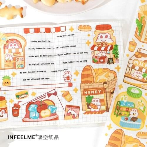 Cartoon Jam Bread Long Tape Kawaii Stickers My Little Country Series Collage Ins Material Fall Stickers Aesthetic Stationery