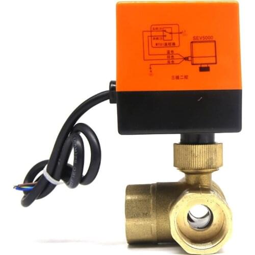 DN25(G 1") AC220V 3 way 3 wires electric actuator brass ball valve,Cold&hot water vapor/heat gas brass motorized ball valve
