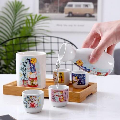 Household warm wine set ceramic Japanese sake hot wine pot white wine cup creative lovely cartoon heating warmer wineware