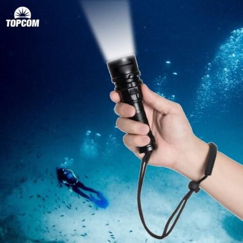TOPCOM Professional Scuba Diving Flashlight CREE L2 or XML T6 LED Underwater 50M Searchlight Torch 18650 Light With Tail Rope