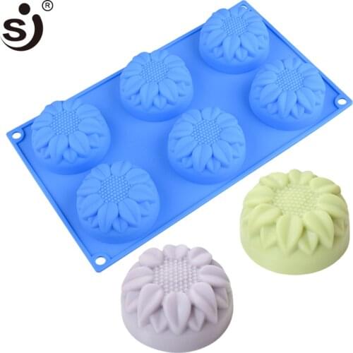 6 Cavity Sunflower Shape Soap Mold Silicone Molds for Hand Make Diy Soap Making Cake Decorating Resin Clay Mould
