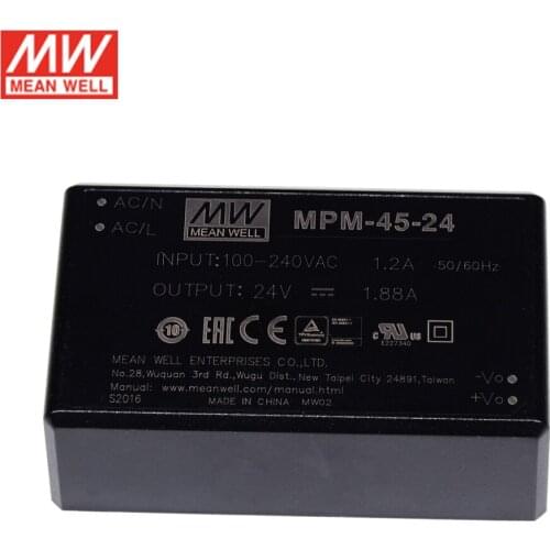 MEAN WELL MPM-45-5/12/24/48V 45W Medical Encapsulated Switching Power Supply PCB chassis mounting type power supply