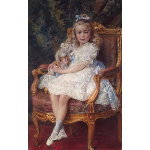 Girl and doll Oil Painting Cross Stitch Kits Needlework Sewing Embroidery Crafts 14ct Unprinted DIY Arts Handmade Home Decor