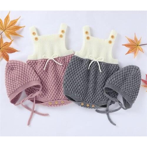 2pcs Baby Rompers+Hat Spring Newborn Infant Cotton Knitted Long Sleeve Jumpsuit Play Suit For Baby Girl Boy Clothes