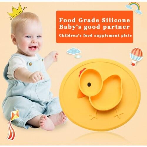 Cute Chick Cartoon-in-one Silica Gel Childrens Dinner Plate with Non-slip Strong Sticky Divided Silicone Food Kids Plate Bowl
