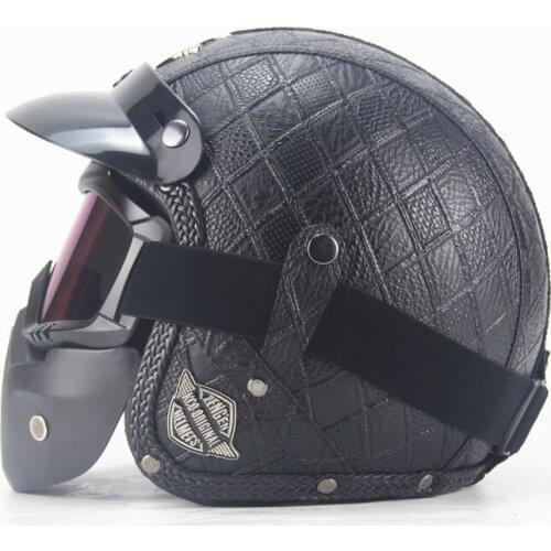 HOT Sale Open Face Half PU Leather Helmet Moto Motorcycle Helmets Vintage Motorbike Headgear Casque Casco