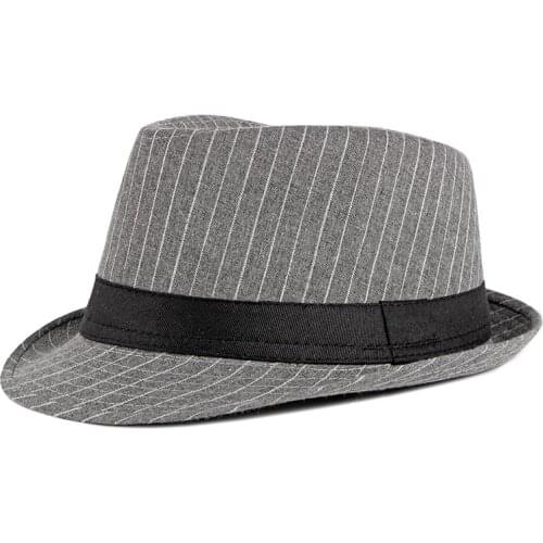 Man Classic Spring Summer Outdoor Leisure Fedoras Hat Striped British Retro Style Jazz Banquet Cotton Hats Party Formal Occasion