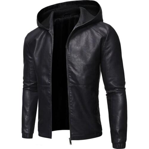 European and American New Style Mens Leather Jackets, Slim Hooded Leather Jackets, Mens Motorcycle Jackets