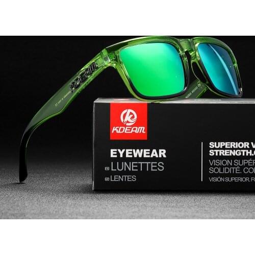 2021 Kdeam High Quality New Sunglasses for Men Classic Square Brand Trendy Driving Sun Glasses Mirror Green lens de sol mujer